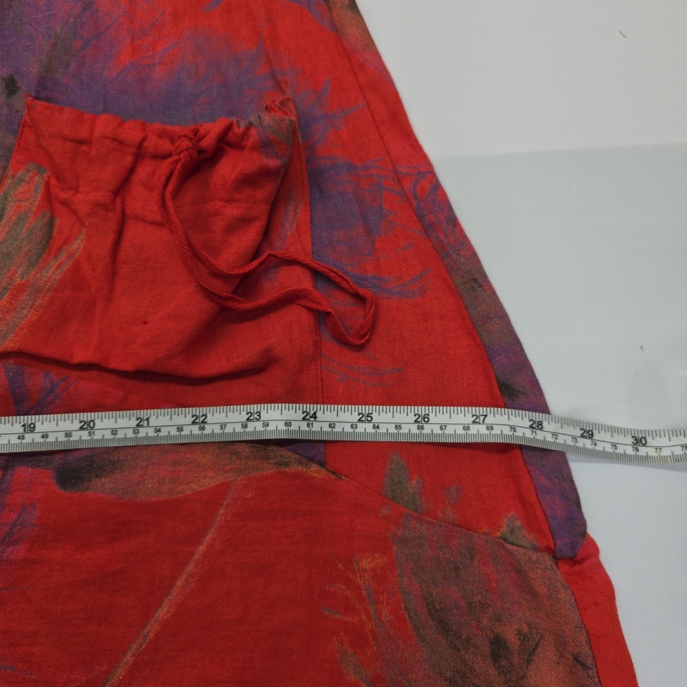 Cristina Vergani Italy Red Floral Linen Cotton Lagenlook Pocket Dress Small - Picture 6 of 7